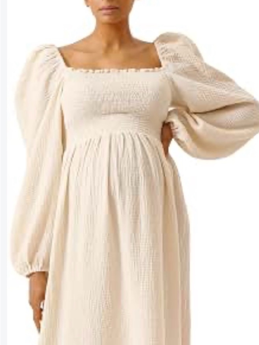 Nothing Fits But "Aoi" Smocked Cotton Gauze Midi Dress Puff Sleeves Cottagecore